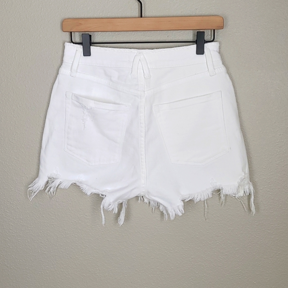 Good American White Distressed High-Rise Jean Shorts - Picture 2 of 8